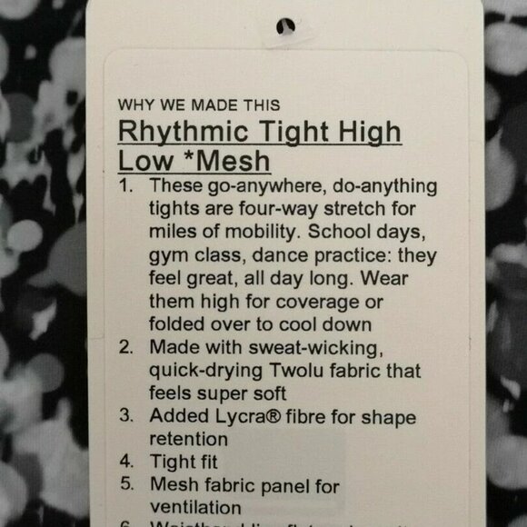 NWT IVIVVA by LULULEMON Black White Print Rhythmic Tight Mesh Pants Girls 12, 14 - Picture 7 of 7